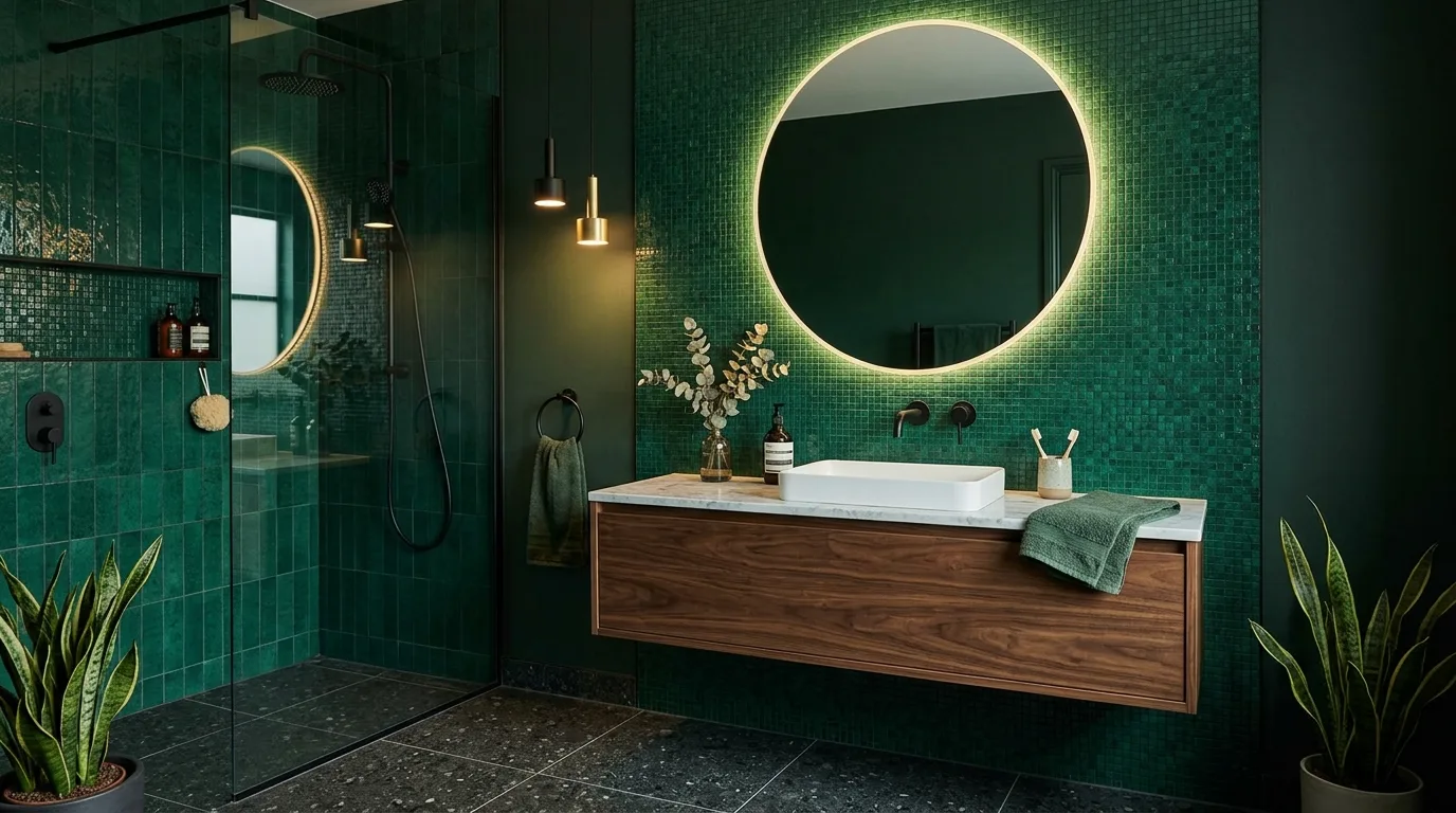 Brighten the room with white and green contrast inspiration for a green bathroom.